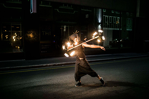 fire dragon staff spinning - fire performance