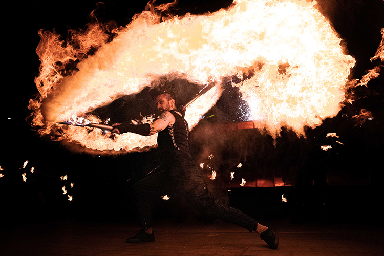 Fire performance at EMPYRE Fire Festival 2022, event by Dragon Mill, Victoria Square, Adelaide, photo by Tim Hards Photography