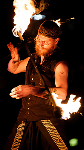 Fire performance at UNSEEN Winter Solstice Fire Festival 2023, event by Dragon Mill, Light Square, Adelaide, photo by Bill J Pearce