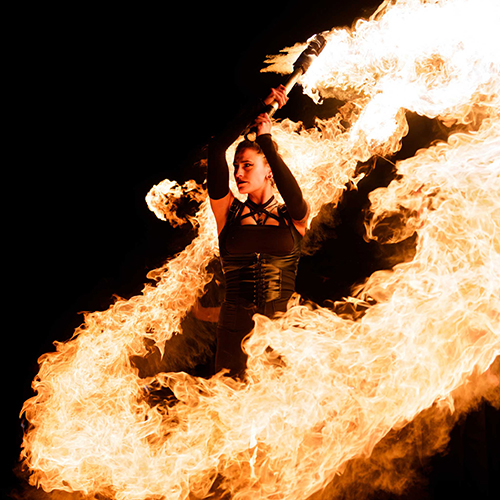 Fire performance at UNSEEN Winter Solstice Fire Festival 2023, event by Dragon Mill, Light Square, Adelaide, photo by Bill J Pearce