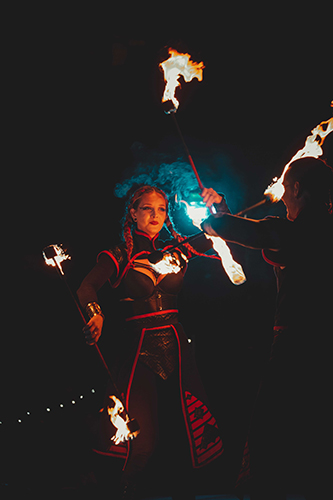 Fire performance at EMPYRE Fire Festival 2022, event by Dragon Mill, Victoria Square, Adelaide, photo by Castleforge Photography