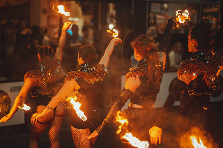 Fire performance at UNSEEN Winter Solstice Fire Festival 2023, event by Dragon Mill, Light Square, Adelaide, photo by Castleforge Photography