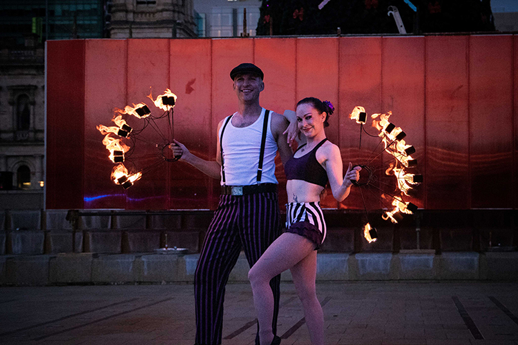 Fire performance at EMPYRE Fire Festival 2022, event by Dragon Mill, Victoria Square, Adelaide, photo by Tim Hards Photography