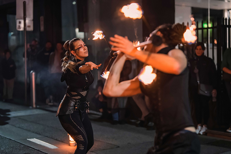Fire performance at UNSEEN Winter Solstice Fire Festival 2023, event by Dragon Mill, Light Square and West End, Adelaide, photo by TYR.Explorer