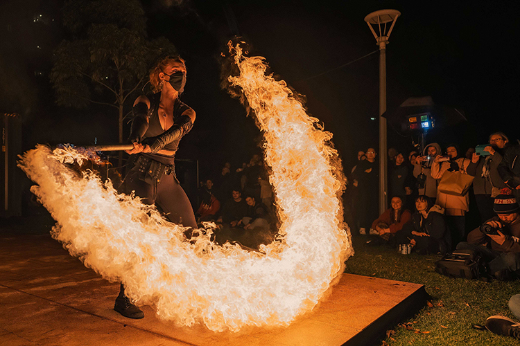 Fire performance at UNSEEN Winter Solstice Fire Festival 2023, event by Dragon Mill, Light Square and West End, Adelaide, photo by TYR.Explorer